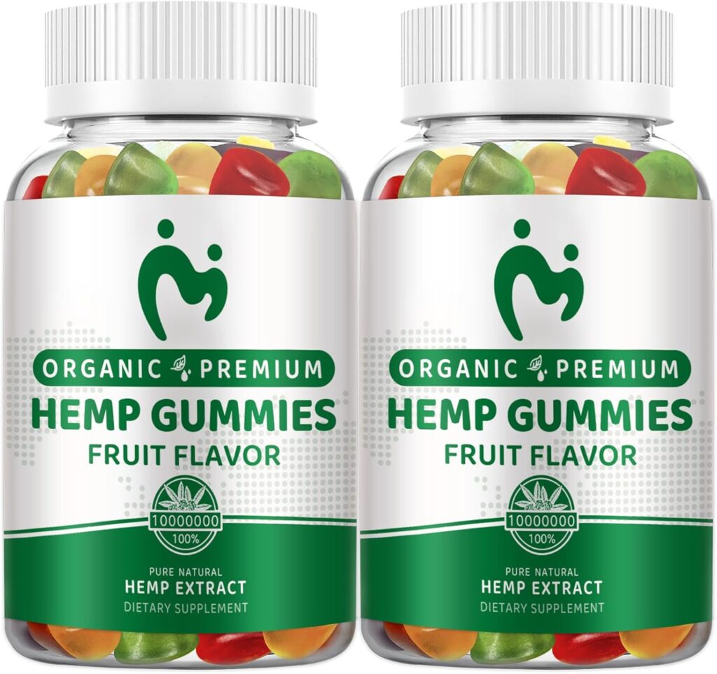 (2 Pack) Organic Hemp Gummies 100% Natural Pure Hemp Oil Extract Strong High Potency Edible Vegan Low Sugar Made in USA