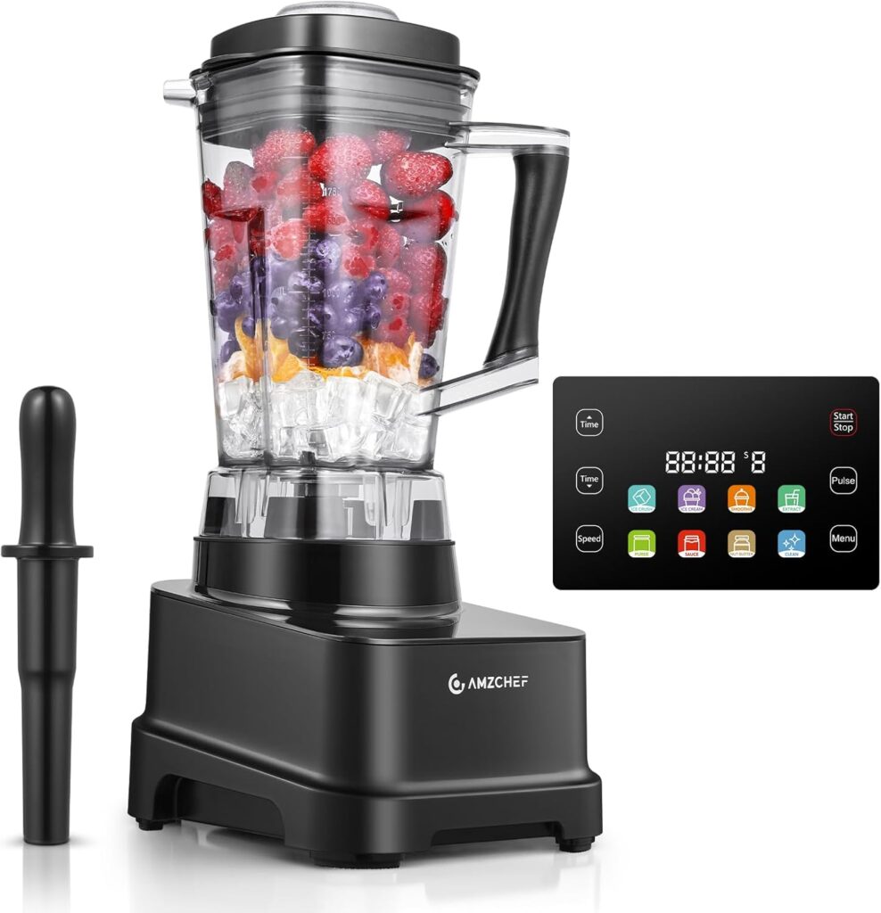 AMZCHEF 8-IN-1 Professional Blenders, 2000 Watts Commercial Blender for Kitchen with Timer, Innovative LED Panel, 8 Functions for Smoothies, Shakes More, 8 Speeds Pulse, 68 oz. Pitcher, Black