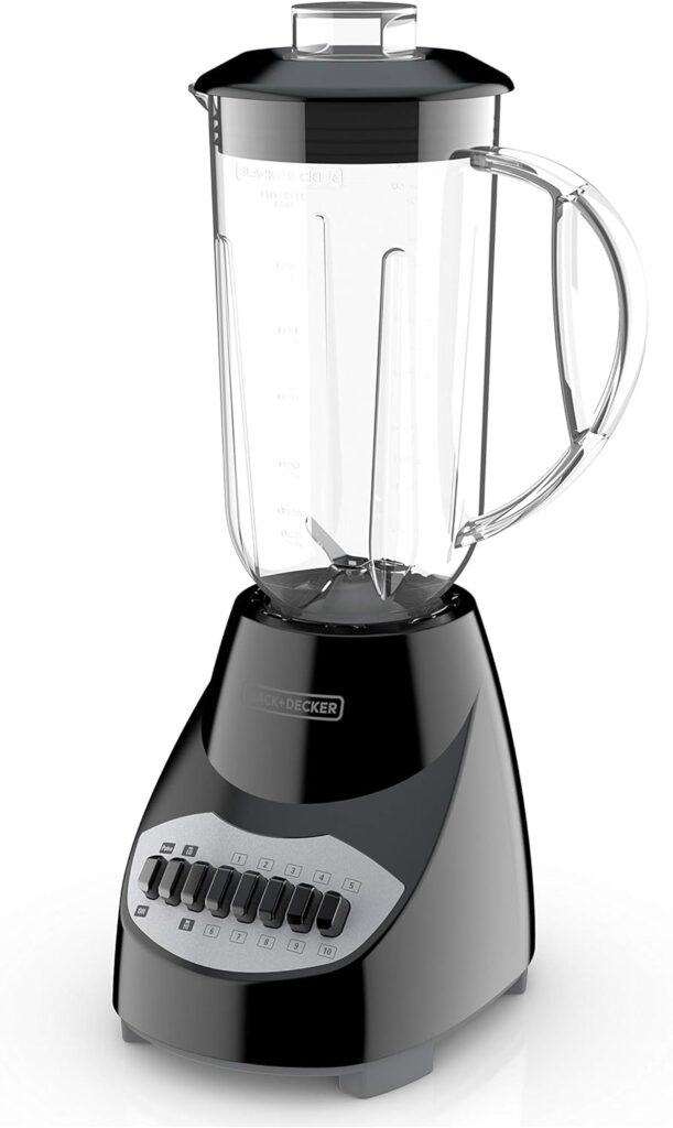 BLACK+DECKER 10-Speed Countertop Blender, BL2010BP, 6-Cup Plastic Jar, Dishwasher-Safe, Stainless Steel Blade, Suction Feet