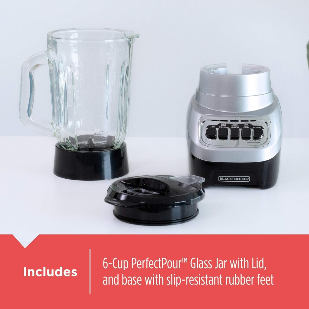 BLACK+DECKER PowerCrush Countertop Blender, BL1230SG, 6-Cup Glass Jar, 4 Speed Settings, Dishwasher Safe, 700W Motor