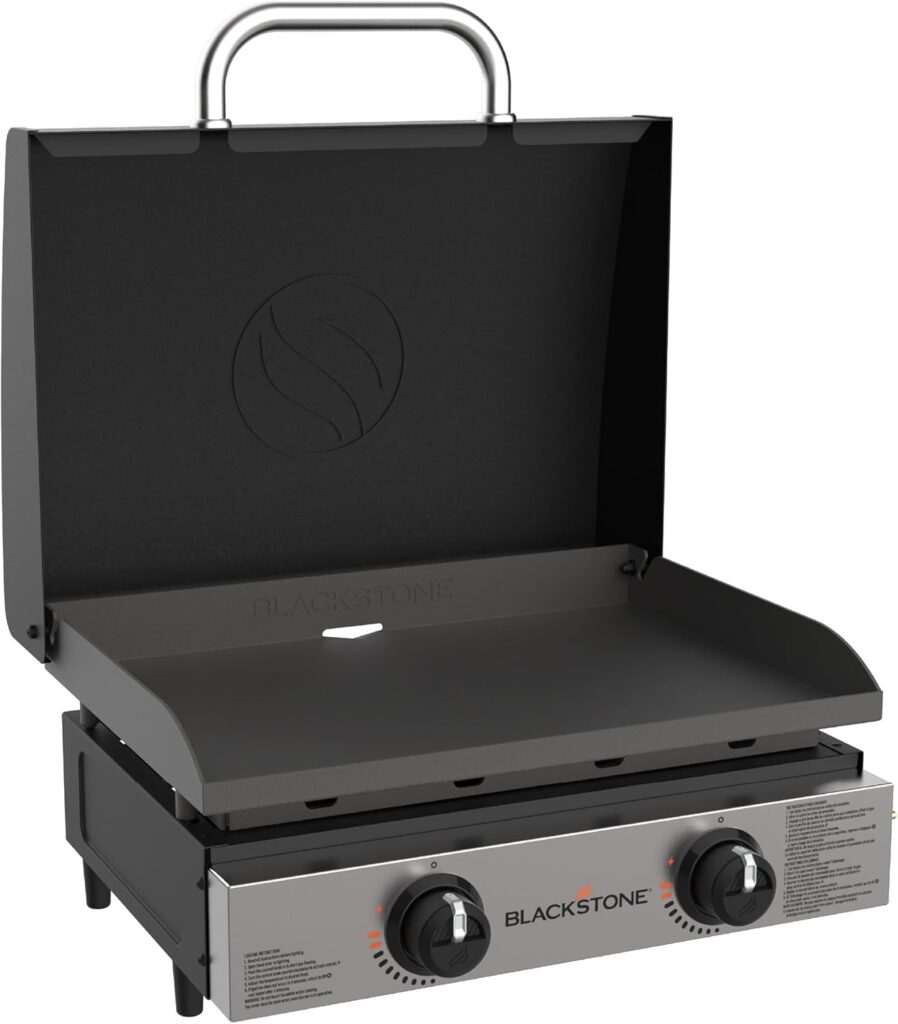 Blackstone 1813 Original 22” Tabletop Griddle with Hood and Stainless Steel Front Plate, Powder Coated Steel, Black