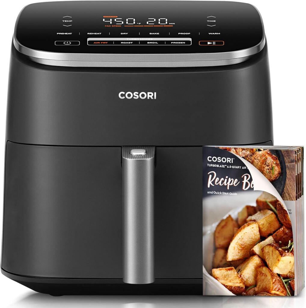 COSORI Air Fryer 9-in-1, Compact but Large 6 Qt, 5 Fast Fan Speeds with 450F for Ultra Crispy, 95% Less Oil, 100+ In-App Recipes, Roast, Bake, Dehydrate, Reheat, Broil, Proof, Dishwasher Safe, Gray