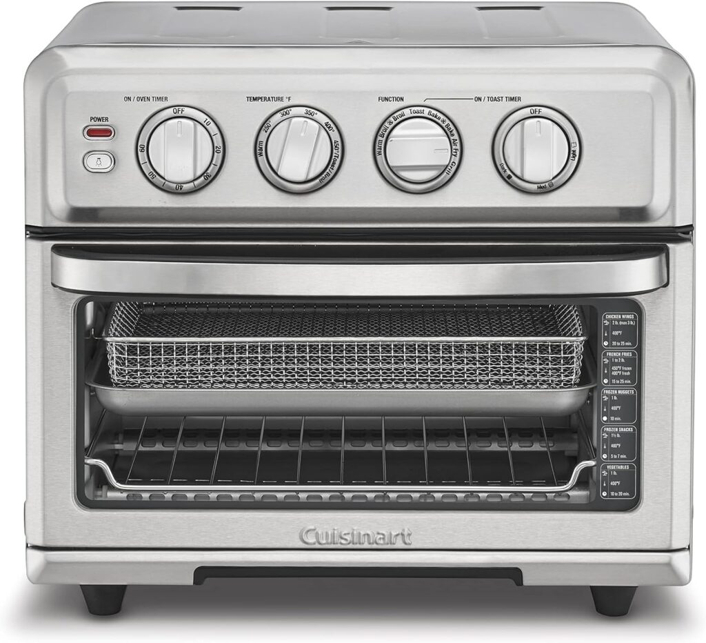 Cuisinart Air Fryer + Convection Toaster Oven, 8-1 Oven with Bake, Grill, Broil Warm Options, Stainless Steel, TOA-70