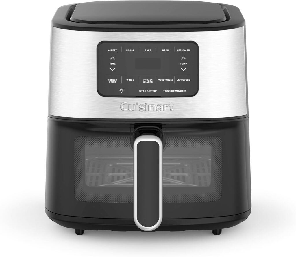 Cuisinart Air Fryer Oven – 6-Qt Basket Stainless Steel Air Fryer – Dishwasher-Safe Parts with 5 Presets – Roast, Bake, Broil, Air Fry and Keep Warm – Quick Easy Meals – AIR-200