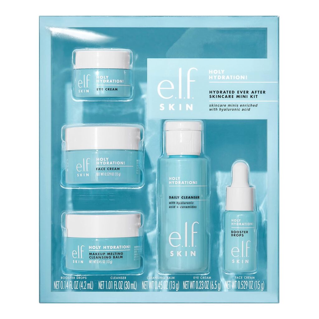 e.l.f. SKIN Hydrated Ever After Skincare Mini Kit, Cleanser, Makeup Remover, Moisturiser Eye Cream For Hydrating Skin, Airplane-Friendly Sizes