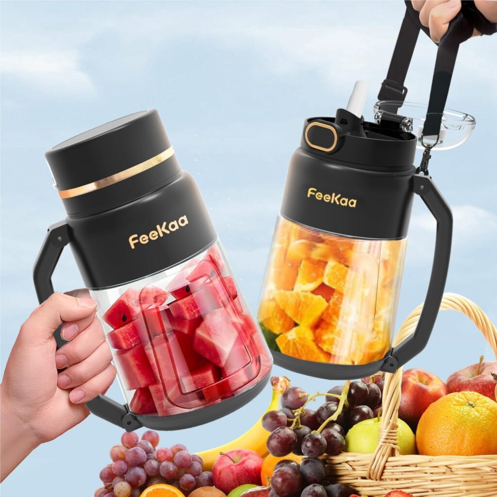 Feekaa Personal Blender for Shakes and Smoothies,Small Portable Smoothie Blender, 33 Oz BPA Free Smoothie Blender with Lid StrawStrap for Sports/Travel/Gym, Rechargeable Waterproof USB-C, 90W, Black