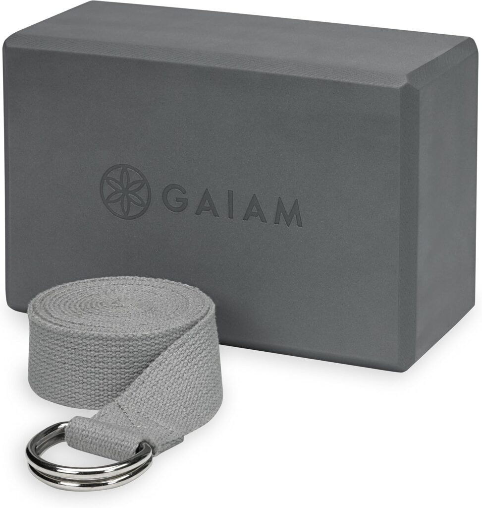 Gaiam Yoga Block Yoga Strap Combo Set - Yoga Block with Strap, Pilates Yoga Props to Help Extend Deepen Stretches, Yoga Kit for Stability, Balance Optimal Alignment