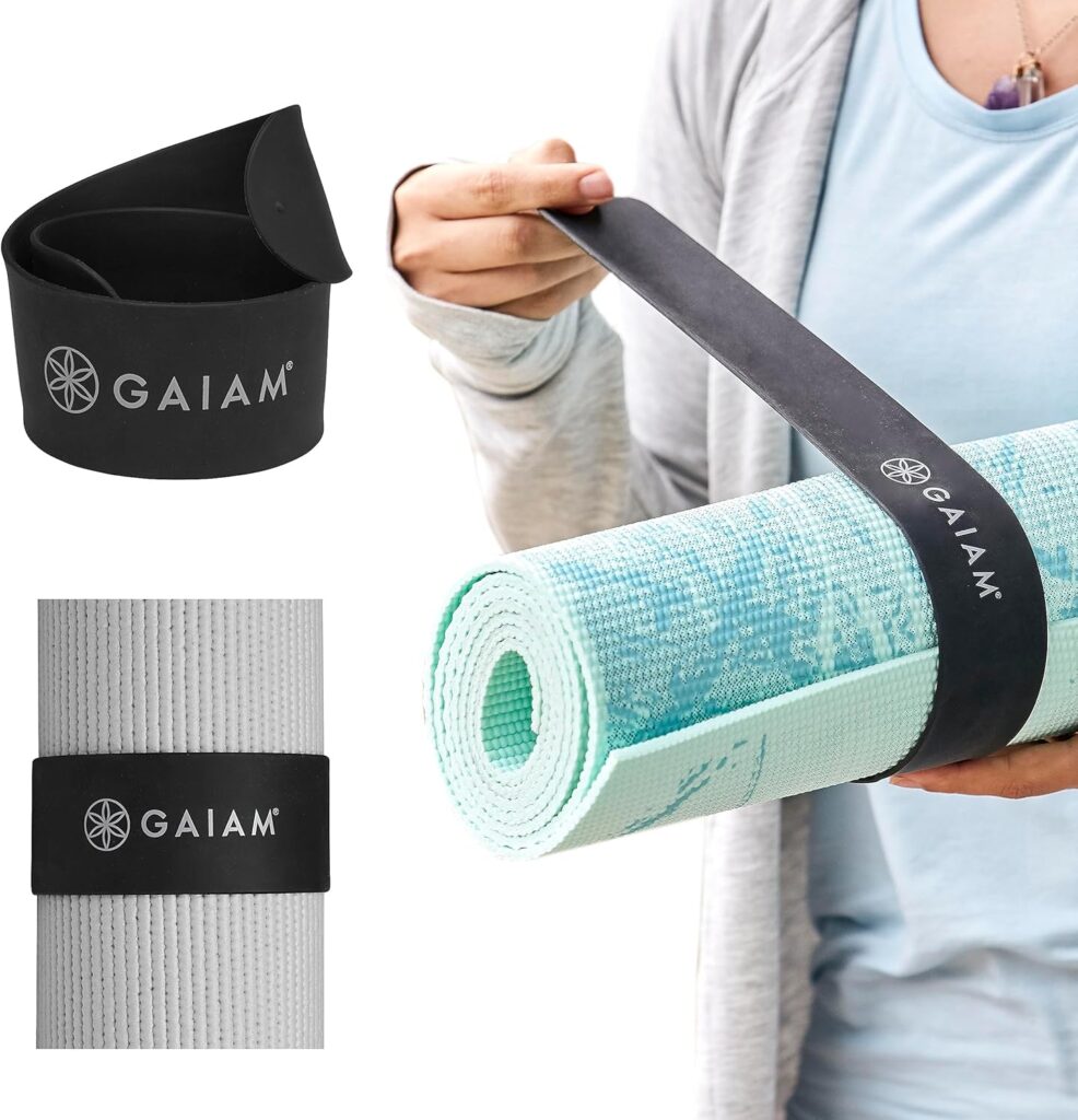 Gaiam Yoga Mat Strap Slap Band - Keeps Your Mat Tightly Rolled and Secure with One Snap - Strong Clasp for Yoga Mat Storage and Travel - Fits Most Size Mats (20L x 1.5W), Black