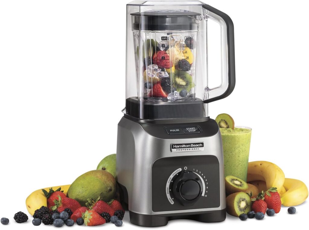 Hamilton Beach Professional Quiet Shield Blender, 1500W, 32oz BPA Free Jar, 4 Programs Variable Speed Dial for Puree, Ice Crush, Shakes and Smoothies, Silver (58870), 1500W