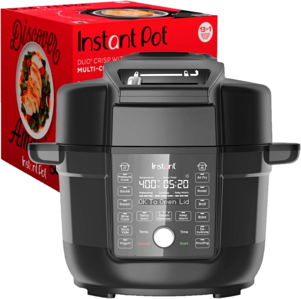 Instant Pot Duo Crisp Ultimate Lid, 13-in-1 Air Fryer and Pressure Cooker Combo, Sauté, Slow Cook, Bake, Steam, Warm, Roast, Dehydrate, Sous Vide, Proof, App With Over 800 Recipes, 6.5 Quart, Black