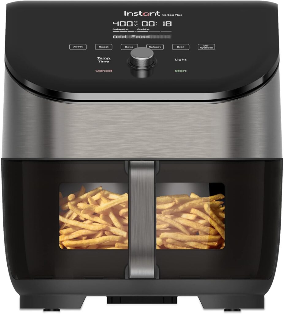 Instant Vortex Plus 6QT Air Fryer with Odor Erase Technology, 6-in-1 Functions that Crisps, Roasts, Broils, Dehydrates, Bakes Reheats, 100+In-App Recipes, from the Makers of Instant Pot,1700W,Black