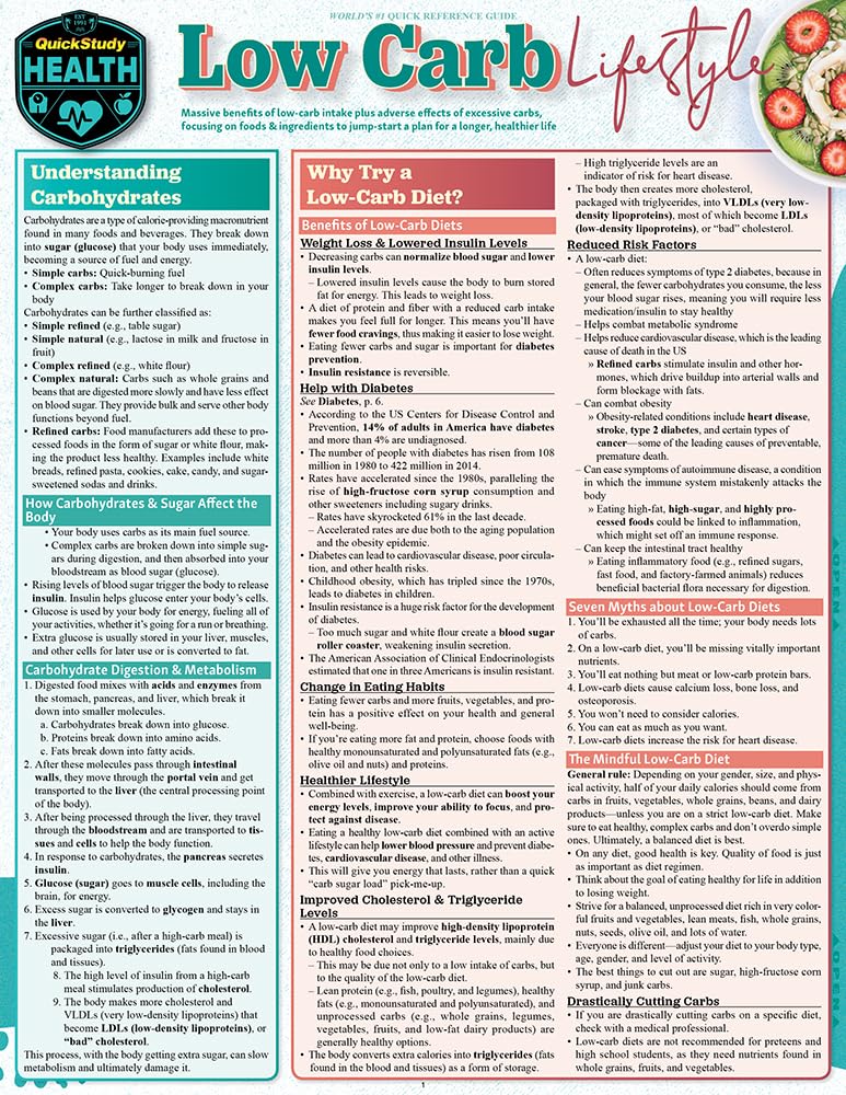 Low Carb Lifestyle: a QuickStudy Laminated Reference (Quickstudy Reference Guide) Wall Chart – May 1, 2019