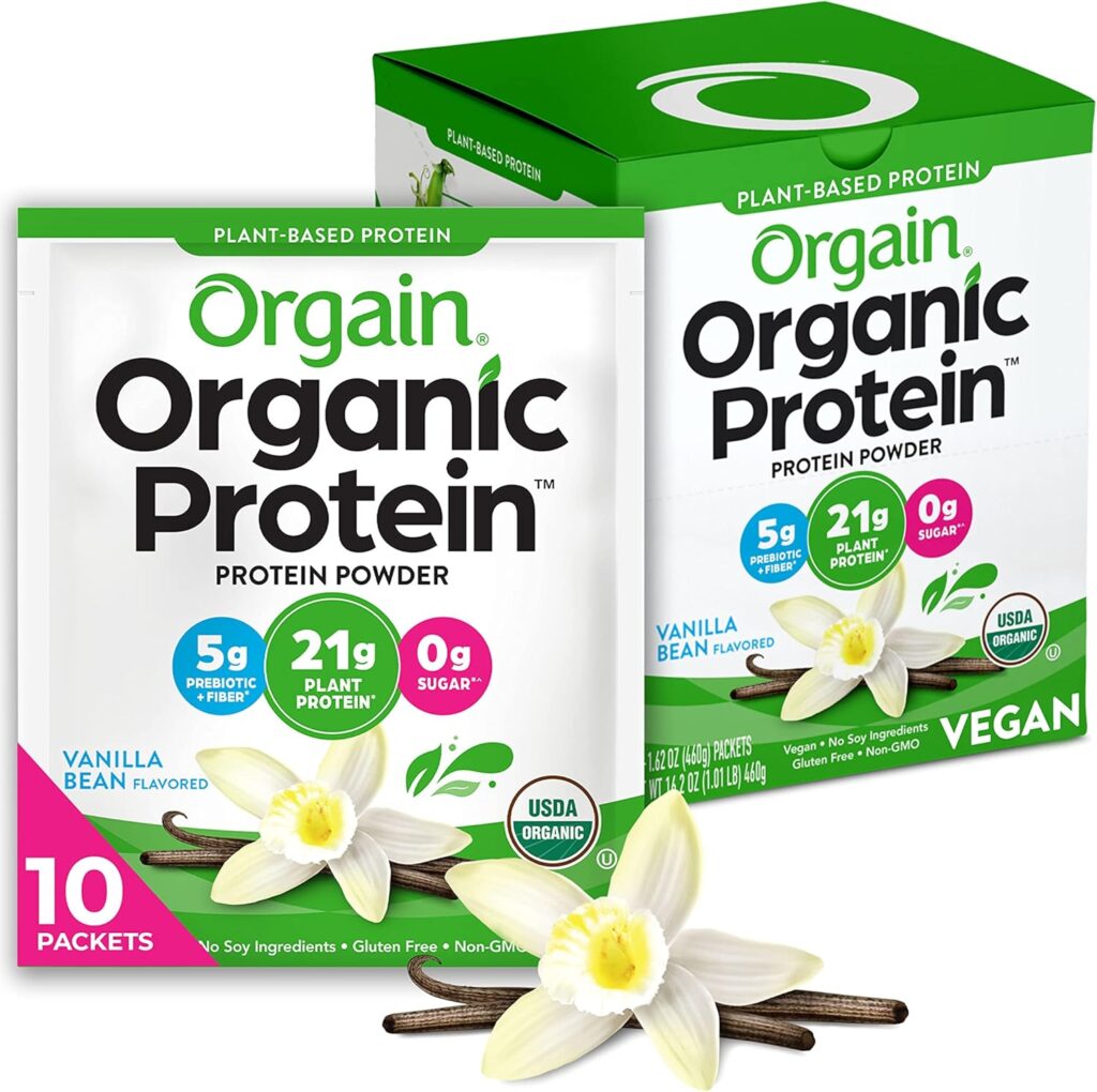 Orgain Organic Vegan Protein Powder, Vanilla Bean - 21g Plant Protein, 6g Prebiotic Fiber, No Lactose Ingredients, No Added Sugar, Non-GMO, For Shakes Smoothies, 2.03 lb (Packaging May Vary)