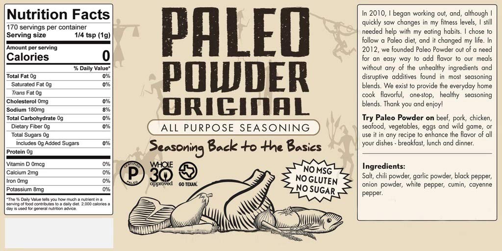 Paleo Powder All Purpose Seasoning Original Flavor. The First and Original Paleo Food Seasoning Great for all Paleo Diets! Certified Keto Food, Paleo Whole 30, Gluten Free Seasoning