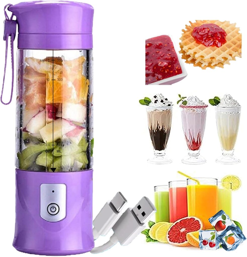 Portable Blender, USB Travel Juice Cup Baby Food Mixing Juicer Machince with Updated 6 Blades with Powerful Motor 4000mAh Rechargeable Battery,13Oz Bottle(black)