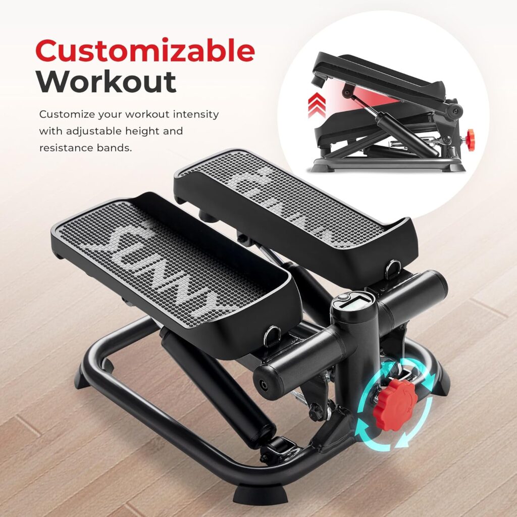 Sunny Health Fitness Advanced Mini Steppers for Exercise at Home, Total Body Workout Stair Step Machine with Resistance Bands, Optional Smart Stepper with SunnyFit App Connection