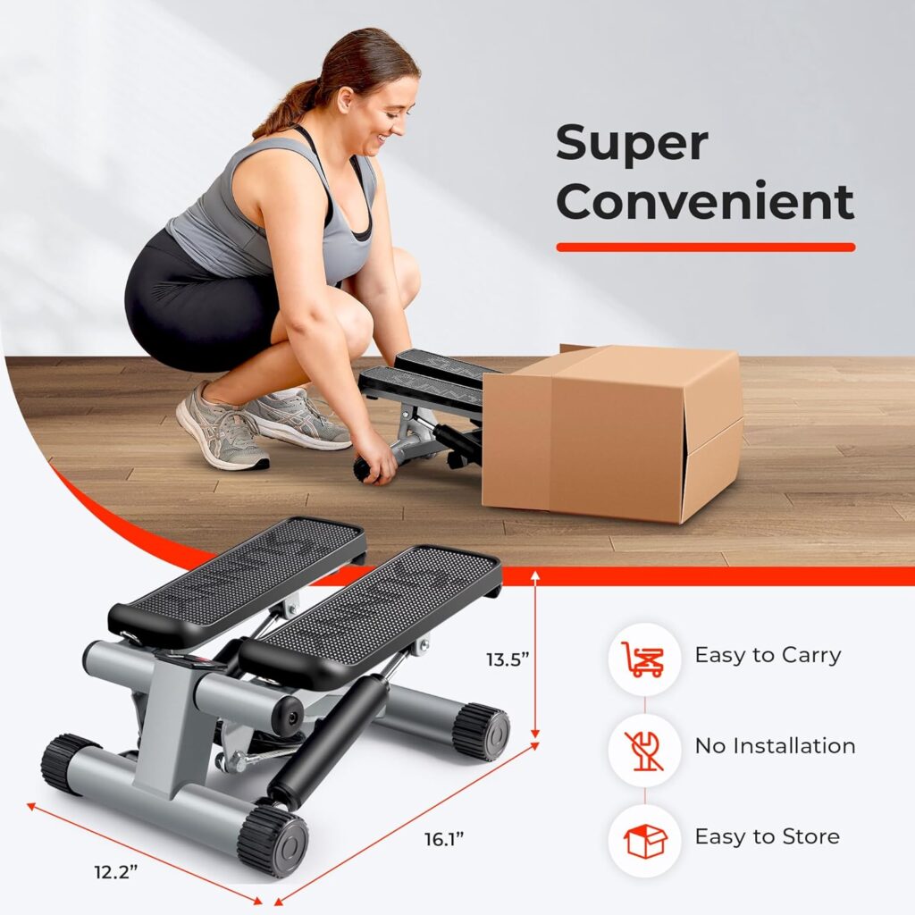 Sunny Health Fitness Mini Steppers for Exercise at Home, Stair Step Workout Machine with Resistance Bands, Full Body Cardio Equipment, Optional Smart Stepper with SunnyFit App Connection