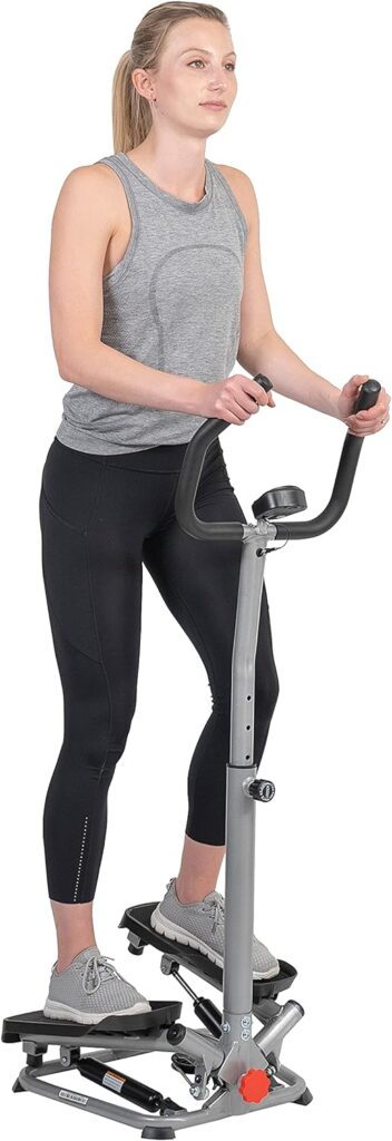 Sunny Health Fitness Stair Twist Steppers for Exercise at Home Machine with Handlebar Mini Side to Side Stepper Climber W Optional Connected Fitness