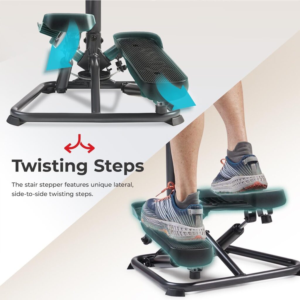 Sunny Health Fitness Stair Twist Steppers for Exercise at Home Machine with Handlebar Mini Side to Side Stepper Climber W Optional Connected Fitness