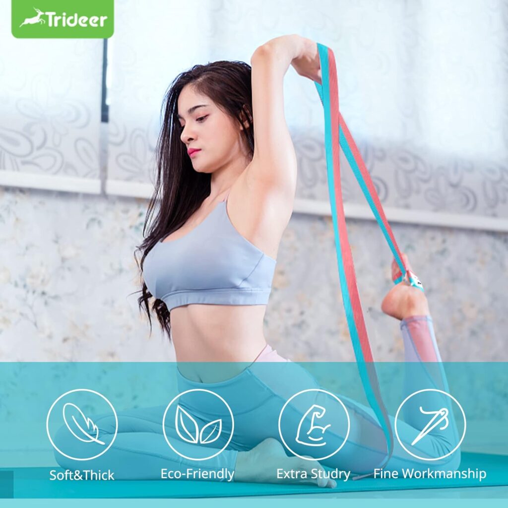 Trideer Yoga Strap Yoga Bands Yoga Strap for Stretching with Extra Safe Adjustable D-Ring Buckle, Non-Elastic Yoga Accessories for Yoga, Physical Therapy, Improves Sitting Posture for Women Men