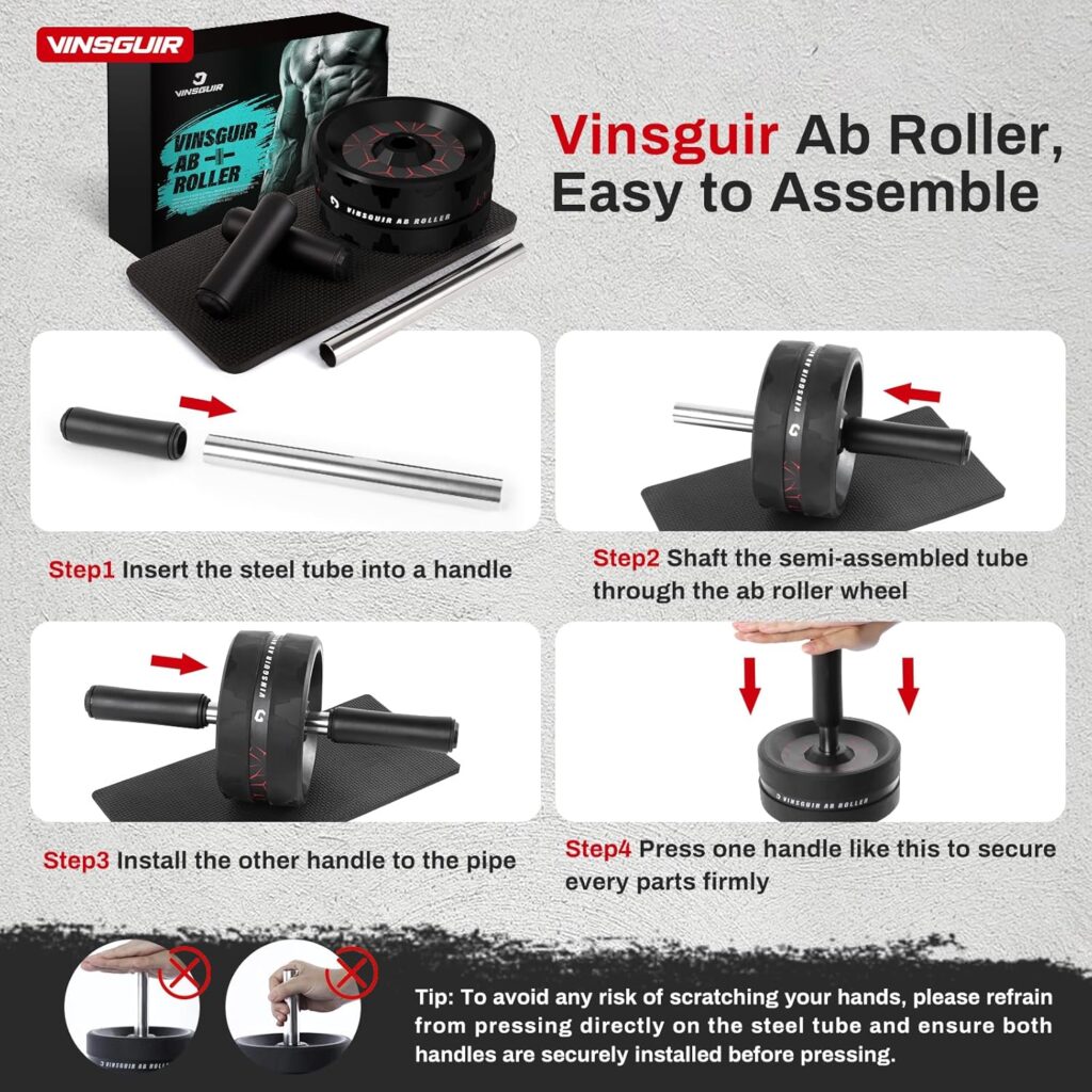 Vinsguir Ab Roller Wheel, Abs Workout Equipment for Abdominal Core Strength Training, Exercise Wheels for Home Gym, Fitness Equipment for Core Workout with Knee Pad Accessories