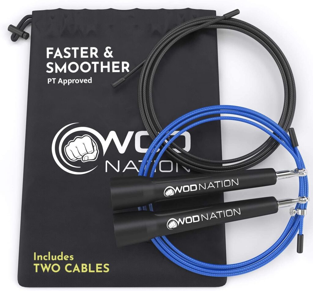 WOD Nation Adjustable Speed Jump Rope For Men, Women Children - Blazing Fast Fitness Skipping Rope Perfect for Boxing, MMA, Endurance