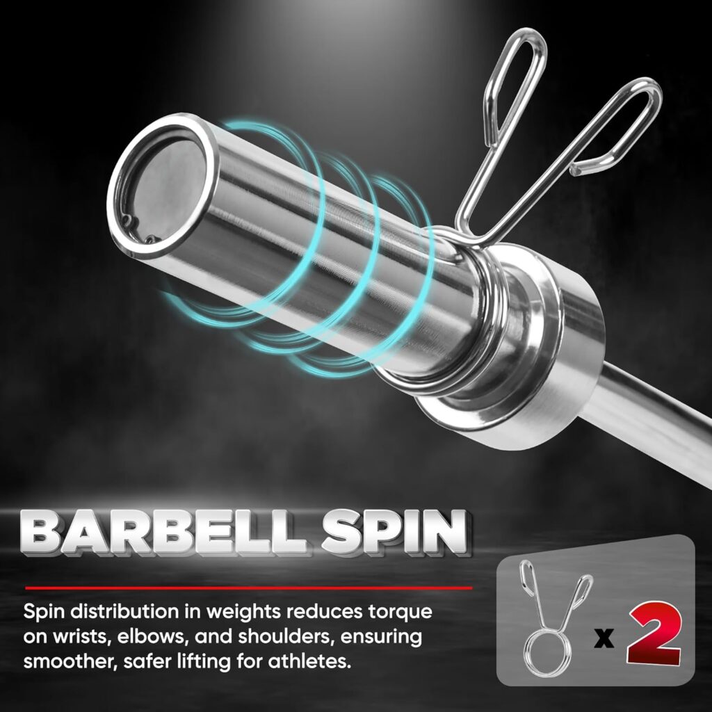 Yes4All 480LB Standard Straight Barbell 1 Diameter Olympic Barbell 2 Diameter - Perfect for Deadlifts, Squats - Includes Star Lock Collars Spring Collars