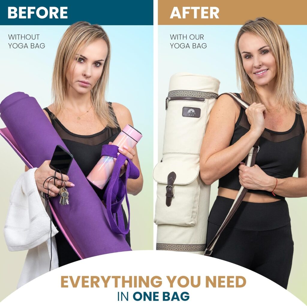 YOGABAY Yoga Mat Bag Carrier – 75cm x 17.5 cm Travel Bag Fits Yoga Mats – Durable Canvas Yoga Strap for Carrying Mat – Multiple Pockets and Adjustable Strap Yoga Bag for Mat